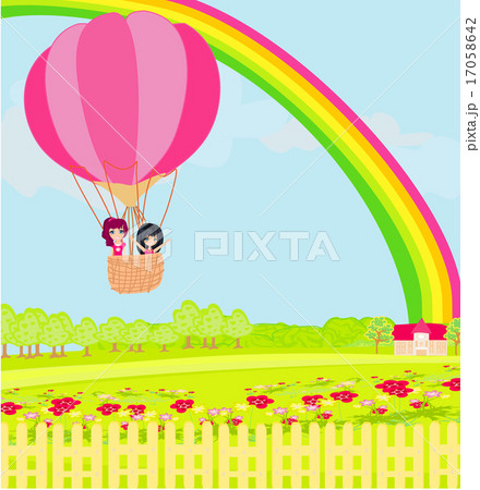 kids in an air balloon and country landscape kids in an air balloon and country landscape 17058642