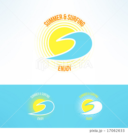 Vector sun and wave logo. Summer and surfing bright design element 17062633