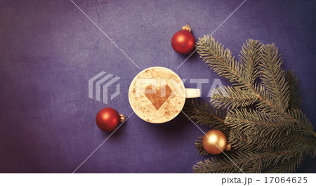 Cup of coffee with heart shape and branch Cup of coffee with heart shape and branch 17064625
