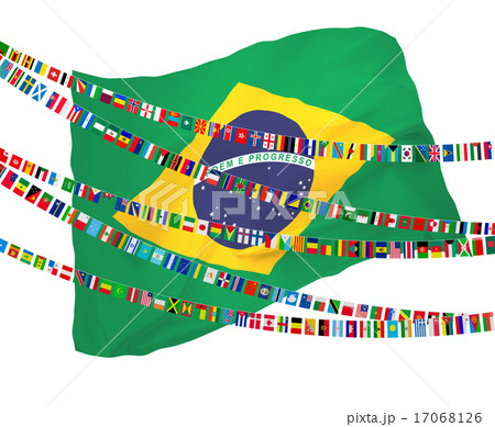 白地とブラジル国旗と世界国旗のイラスト素材