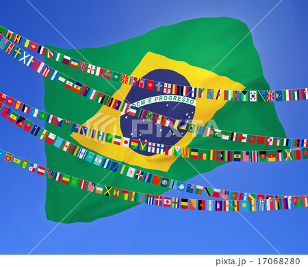 白地とブラジル国旗と世界国旗 白地とブラジル国旗と世界国旗 17068280