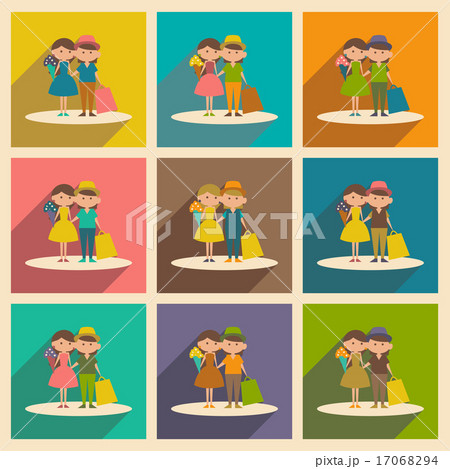 Flat with shadow concept and mobile application  young couple 17068294