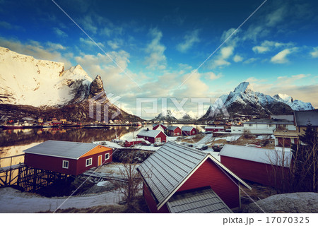 snow in Reine Village, Lofoten Islands, Norway 17070325