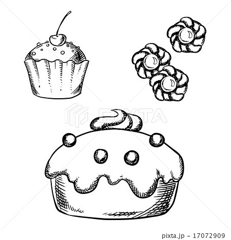 Cake, cupcake and cookies sketches 17072909