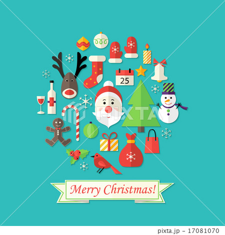 Merry Christmas Card with Flat Icons over Blue Merry Christmas Card with Flat Icons over Blue 17081070