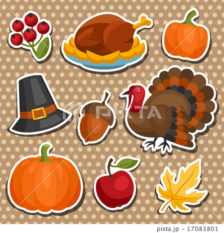 Set of Happy Thanksgiving holiday sticker object 17083801