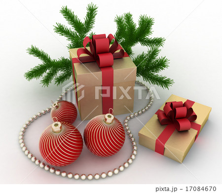 Golden gift boxes with christmas decorations  17084670