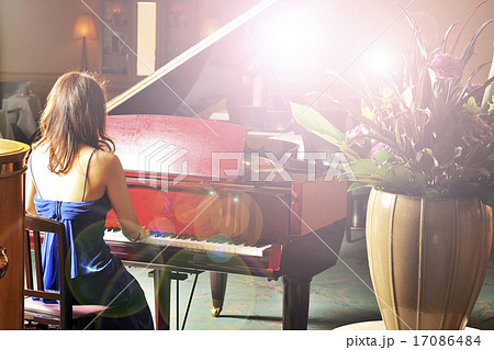 グランドピアノを弾く女性の後ろ姿 17086484