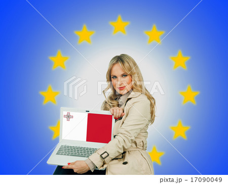 woman holding laptop with malta flag woman holding laptop with malta flag 17090049