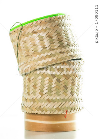 Bamboo wooden rice box for sticky rice on isolated 17090111
