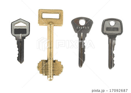 set of different door keys isolated on white  17092687