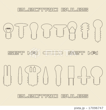 Different electric bulb types linear icon set. Different electric bulb types linear icon set. 17096747