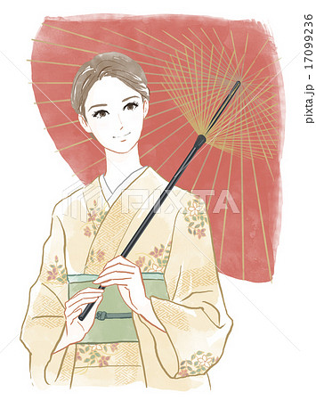 和傘をさす女性のイラスト素材