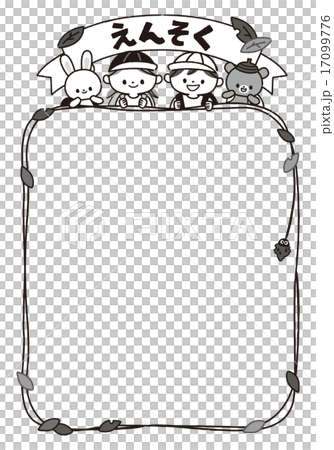 保育園幼稚園秋遠足フレームモノクロ 17099776