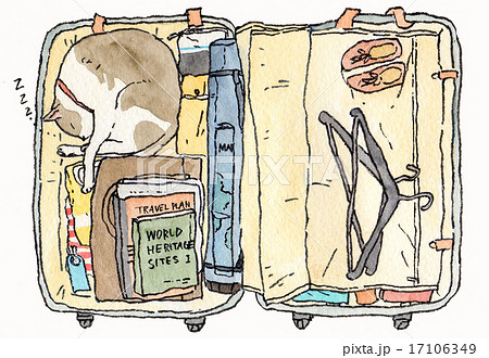 スーツケースで眠る猫のイラスト素材