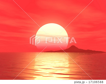 富士山に真っ赤な夕陽夕焼けのイラスト素材 [17106588] - PIXTA