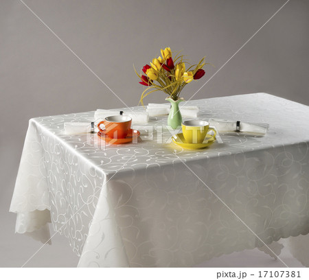 still life with cups and flowers 17107381