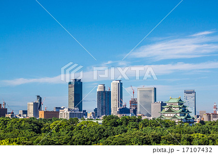 名古屋城と高層ビル群の写真素材