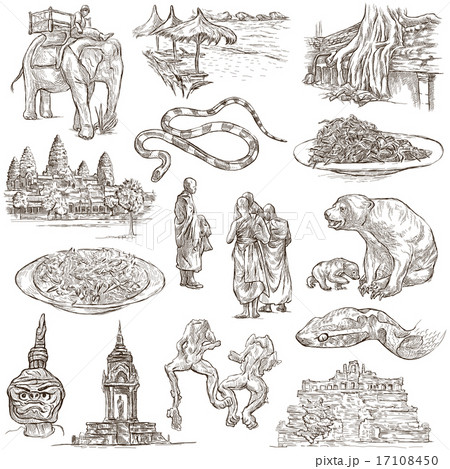 Cambodia - Hand drawn illustrations. Frehand pack. 17108450
