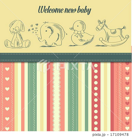 new baby  announcement card with retro toys 17109478