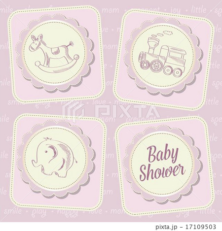 Baby Girl Shower Card With Retro Toysのイラスト素材