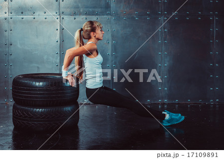 athlete woman doing push-ups on bench training triceps workout concept fitness, sport. athlete woman doing push-ups on bench training triceps workout concept fitness, sport. 17109891