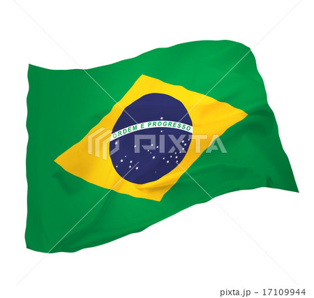 たなびくブラジル国旗_白地 17109944