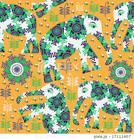 Seamless pattern with cute colorful elephants and seamless patte 17111407