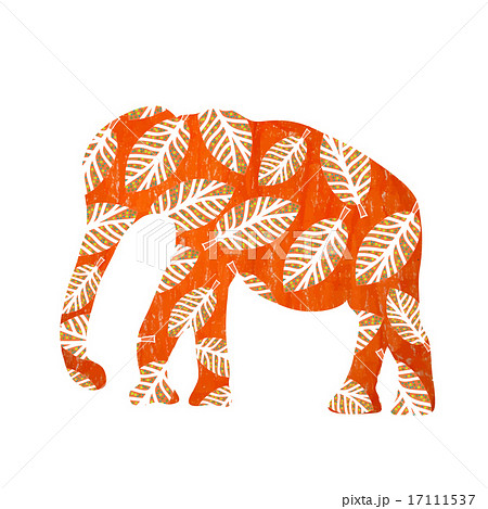 Cartoon bright orange elephant silhouette with foliage, cute vec Cartoon bright orange elephant silhouette with foliage, cute vec 17111537