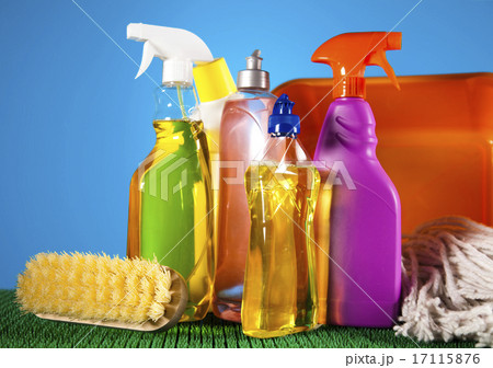 Assorted cleaning products, home work colorful Assorted cleaning products, home work colorful 17115876