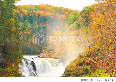 Autumn scene of waterfalls and gorge 17118373