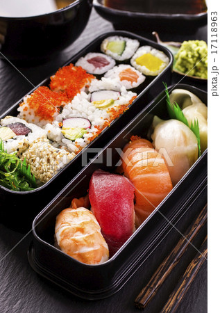bento box with sushi and rolls bento box with sushi and rolls 17118963