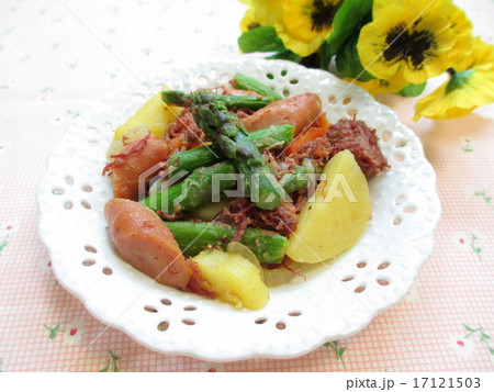 グリーンアスパラとコンビーフの炒め物 グリーンアスパラとコンビーフの炒め物 17121503