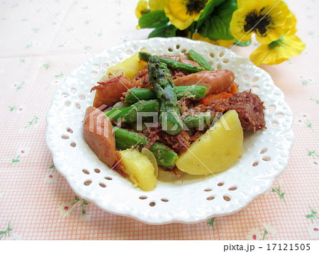 グリーンアスパラとコンビーフの炒め物 グリーンアスパラとコンビーフの炒め物 17121505