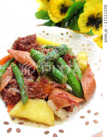 グリーンアスパラとコンビーフの炒め物 グリーンアスパラとコンビーフの炒め物 17121506