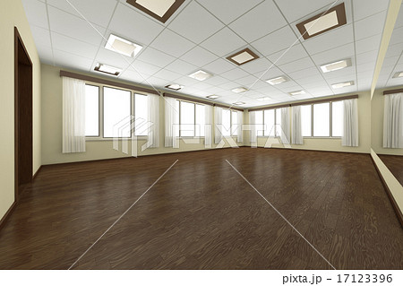 Empty training dance-hall with dark wooden floor 17123396