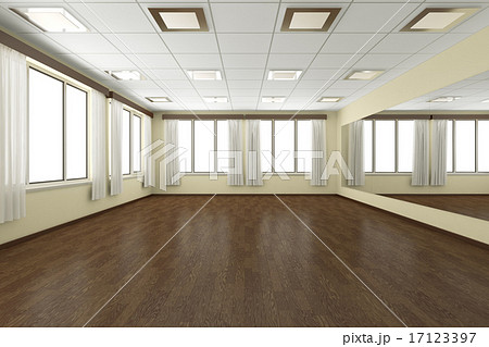 Empty training dance-hall with dark wooden floor Empty training dance-hall with dark wooden floor 17123397
