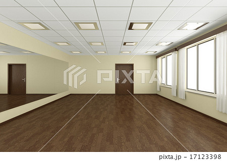 Empty training dance-hall with dark wooden floor 17123398