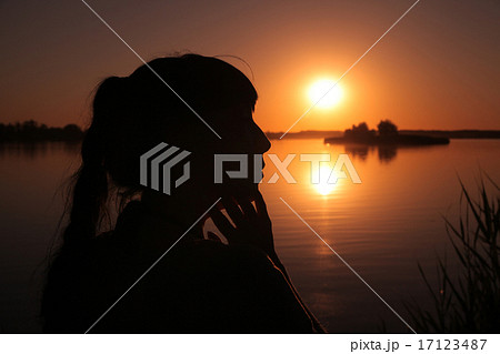 Girl at The Lake Sunset 17123487