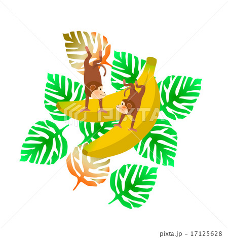 申年年賀素材 バナナと子ザルの逆立ちのイラスト素材