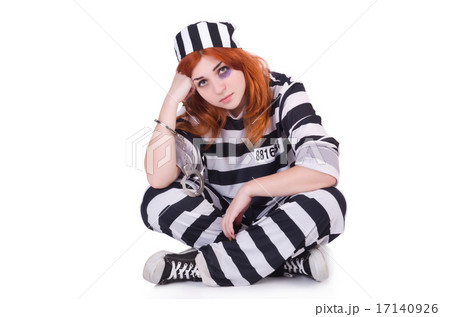 Prisoner in striped uniform on white Prisoner in striped uniform on white 17140926