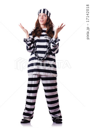Prisoner in striped uniform on white Prisoner in striped uniform on white 17142018