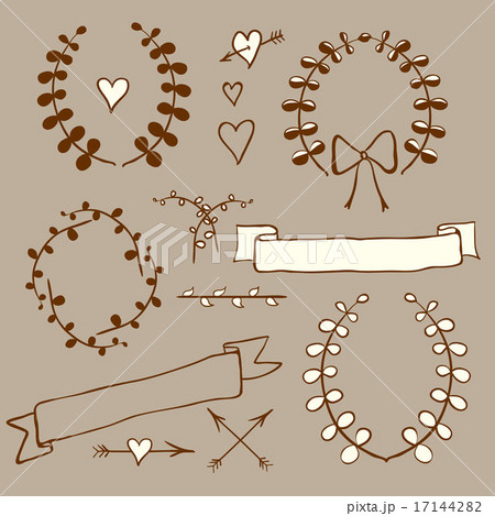 Sketch wreath, heart, arrow, bow in vintage style Sketch wreath, heart, arrow, bow in vintage style 17144282