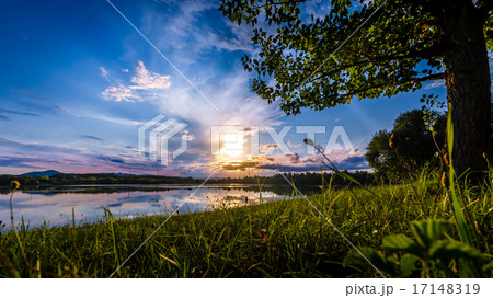 Lake sunset with tree in the foreground 17148319
