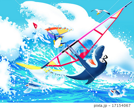 サメのウインドサーフィンのイラスト素材 17154067 Pixta