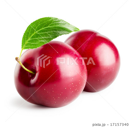 Two plums with leaf 17157340