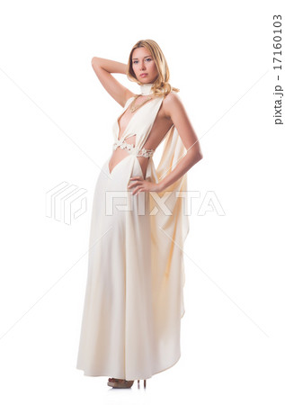 Model wearing fashionable clothing on white Model wearing fashionable clothing on white 17160103