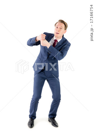 An anxious businessman pulling something 17166754