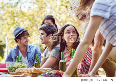 Happy friends in the park having lunch Happy friends in the park having lunch 17168119