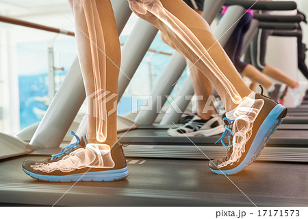 Highlighted bones of man on treadmill 17171573